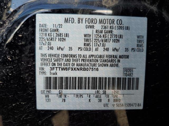 3FTTW8F9XNRB07516 - 2022 FORD MAVERICK XL BLACK photo 13