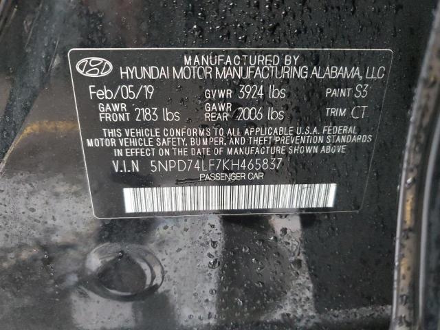 5NPD74LF7KH465837 - 2019 HYUNDAI ELANTRA SE BLACK photo 12