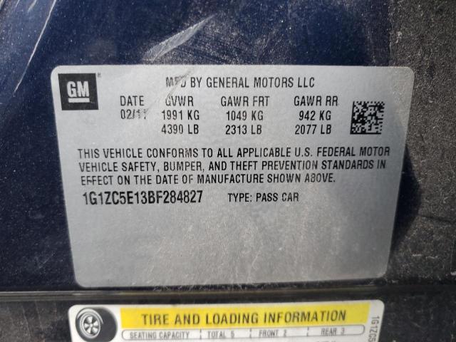 1G1ZC5E13BF284827 - 2011 CHEVROLET MALIBU 1LT Көк фото 12