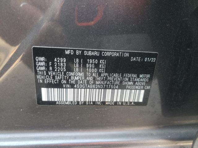 4S3GTAB62N3717504 - 2022 SUBARU IMPREZA GRAY photo 12