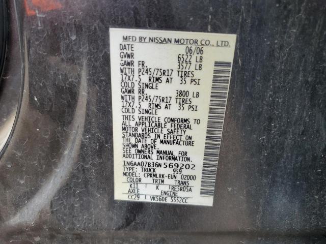 1N6AA07B36N569202 - 2006 NISSAN TITAN XE CHARCOAL photo 12