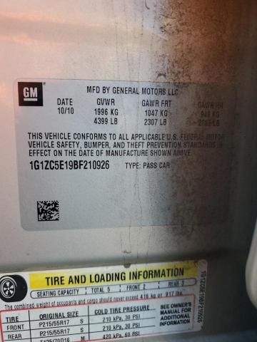 1G1ZC5E19BF210926 - 2011 CHEVROLET MALIBU 1LT 奶油色 照片 12