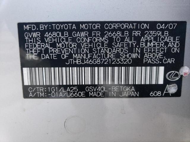 JTHBJ46G872123320 - 2007 LEXUS ES 350 SILVER photo 12