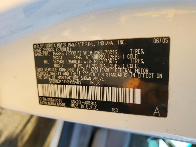 5TBRU34145S455401 - 2005 TOYOTA TUNDRA ACCESS CAB SR5 WHITE photo 12