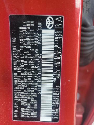 5YFBURHE1KP932962 - 2019 TOYOTA COROLLA L RED photo 13