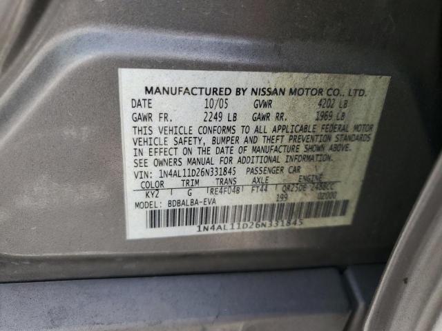 1N4AL11D26N331845 - 2006 NISSAN ALTIMA S GRAY photo 12