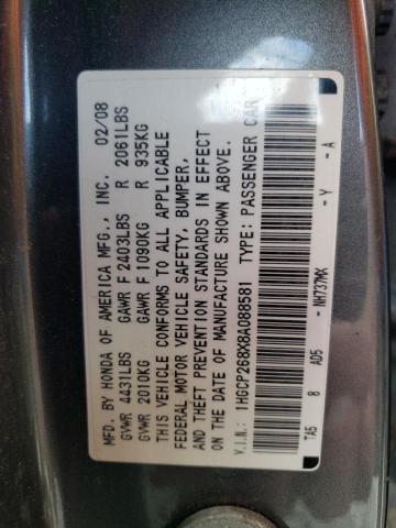 1HGCP268X8A088581 - 2008 HONDA ACCORD EXL GRAY photo 12