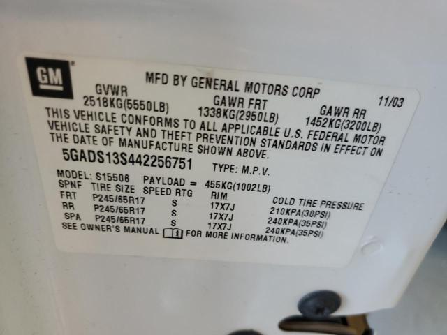 5GADS13S442256751 - 2004 BUICK RAINIER CXL WHITE photo 13