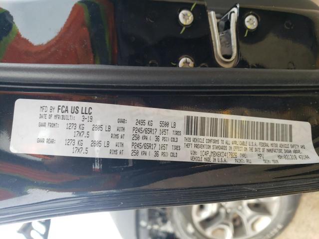 1C4PJMBX6KD417826 - 2019 JEEP CHEROKEE TRAILHAWK BLACK photo 12