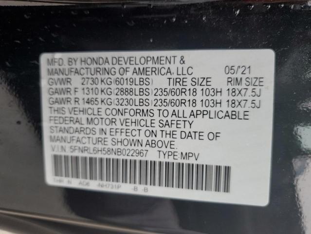 5FNRL6H58NB022967 - 2022 HONDA ODYSSEY EX BLACK photo 13