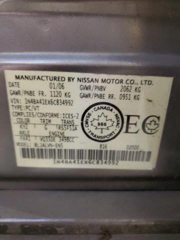 1N4BA41EX6C834992 - 2006 NISSAN MAXIMA SE GRAY photo 12