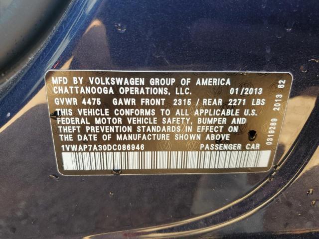 1VWAP7A30DC086946 - 2013 VOLKSWAGEN PASSAT S BLUE photo 12