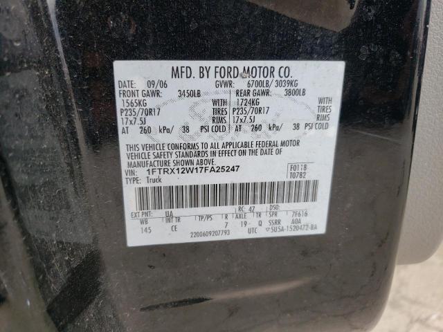 1FTRX12W17FA25247 - 2007 FORD F150 BLACK photo 12