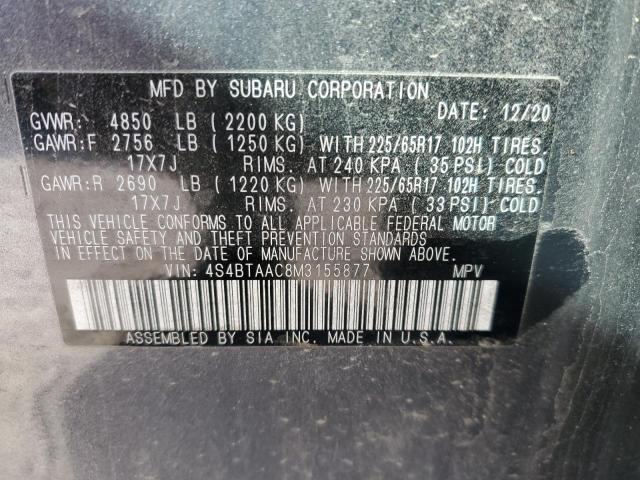 4S4BTAAC8M3155877 - 2021 SUBARU OUTBACK BLACK photo 14