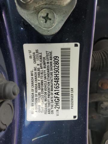 2HGFA16548H502809 - 2008 HONDA CIVIC LX BLUE photo 13