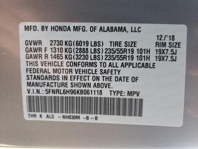 5FNRL6H96KB061118 - 2019 HONDA ODYSSEY ELITE Argent photo 14