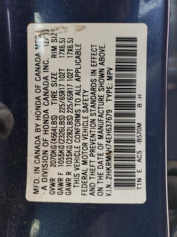 2HKRM4H74EH637679 - 2014 HONDA CR-V EXL BLUE photo 12