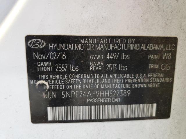 5NPE24AF9HH522389 - 2017 HYUNDAI SONATA SE WHITE photo 12