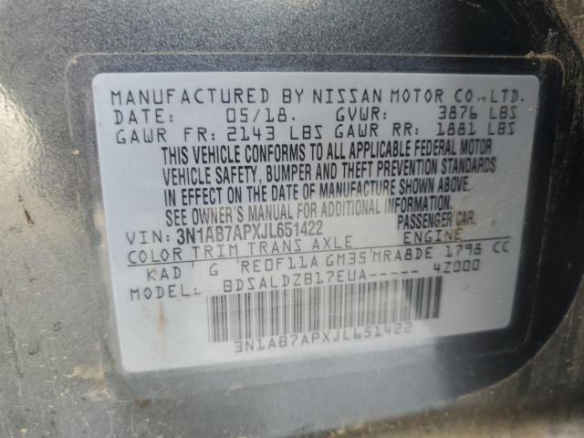 3N1AB7APXJL651422 - 2018 NISSAN SENTRA S GRAY photo 13