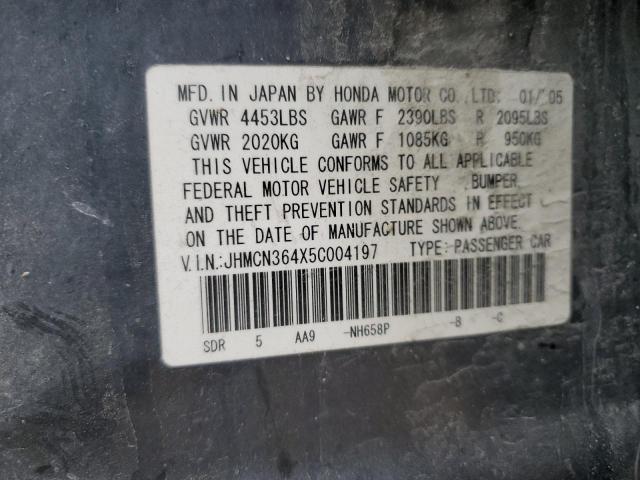 JHMCN364X5C004197 - 2005 HONDA ACCORD HYBRID BLUE photo 12