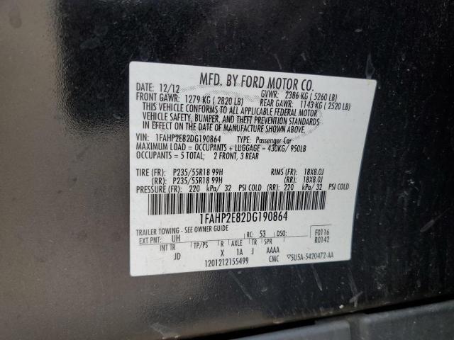 1FAHP2E82DG190864 - 2013 FORD TAURUS SEL BLACK photo 13