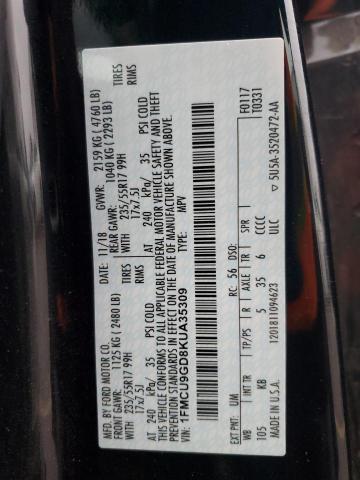 1FMCU9GD8KUA35309 - 2019 FORD ESCAPE SE BLACK photo 12