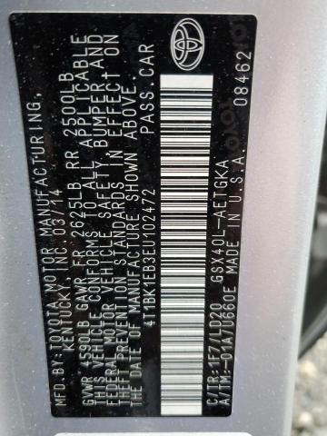 4T1BK1EB3EU102472 - 2014 TOYOTA AVALON BASE 银色 照片 12