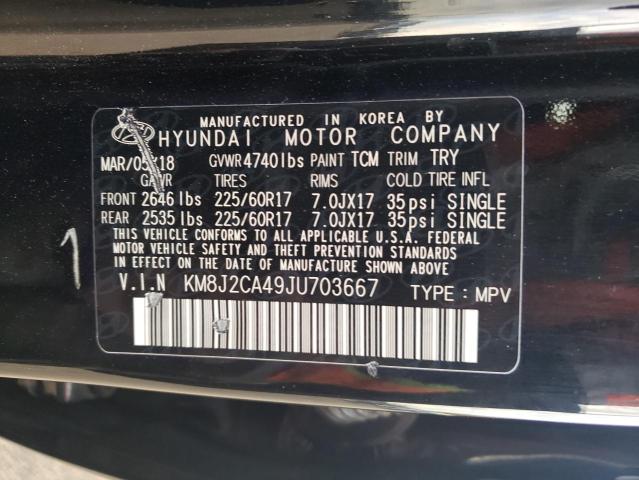 KM8J2CA49JU703667 - 2018 HYUNDAI TUCSON SE BLACK photo 14