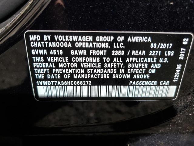 1VWDT7A36HC068272 - 2017 VOLKSWAGEN PASSAT R-LINE Սև լուսանկար 12