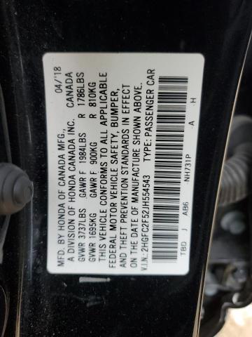 2HGFC2F52JH554543 - 2018 HONDA CIVIC LX BLACK photo 12