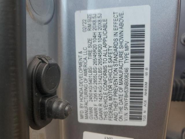 5FNYF8H53NB008246 - 2022 HONDA PASSPORT EXL ნაცრისფერი ფოტო 13