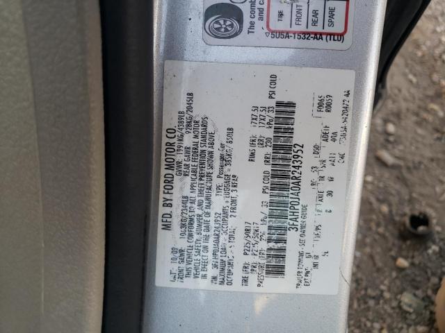 3FAHP0JA0AR243952 - 2010 FORD FUSION SEL SILVER photo 13