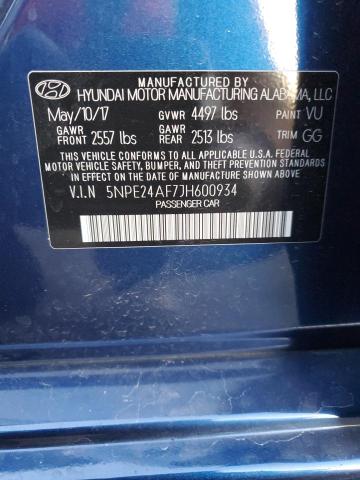 5NPE24AF7JH600934 - 2018 HYUNDAI SONATA SE BLUE photo 12