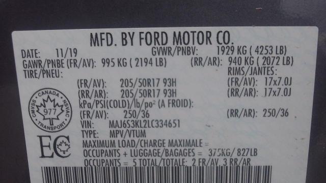 MAJ6S3KL2LC334651 - 2020 FORD ECOSPORT TITANIUM CHARCOAL photo 9