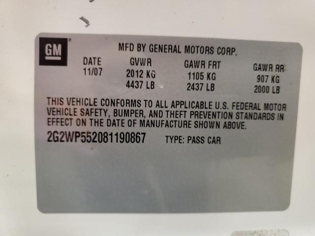 2G2WP552081190867 - 2008 PONTIAC GRAND PRIX 白色 照片 12