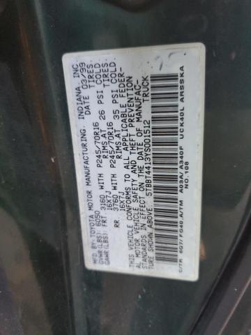 5TBBT4413YS001512 - 2000 TOYOTA TUNDRA ACCESS CAB მწვანე ფოტო 12