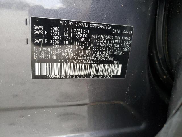 4S4WMARD7N3434296 - 2022 SUBARU ASCENT TOURING GRAY photo 13