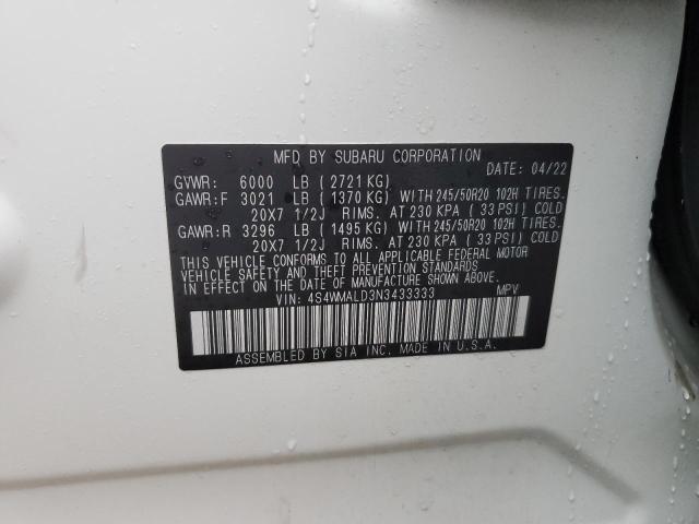 4S4WMALD3N3433333 - 2022 SUBARU ASCENT LIMITED WHITE photo 13