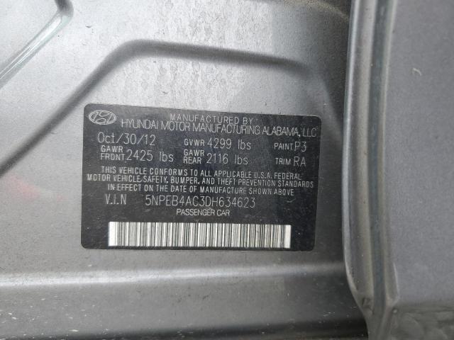 5NPEB4AC3DH634623 - 2013 HYUNDAI SONATA GLS GRAY photo 12