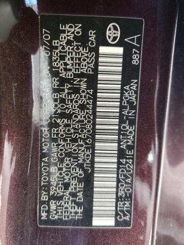 JTKDE167080244474 - 2008 TOYOTA SCION TC 栗色 照片 12