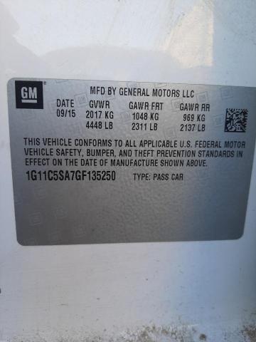 1G11C5SA7GF135250 - 2016 CHEVROLET MALIBU LIM LT 白色 照片 12