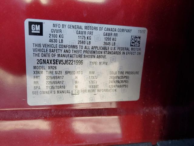 2GNAXSEV5J6221996 - 2018 CHEVROLET EQUINOX LT RED photo 12