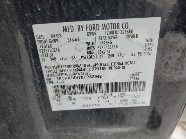 1FTPX14V78FB82942 - 2008 FORD F150 BLACK photo 12