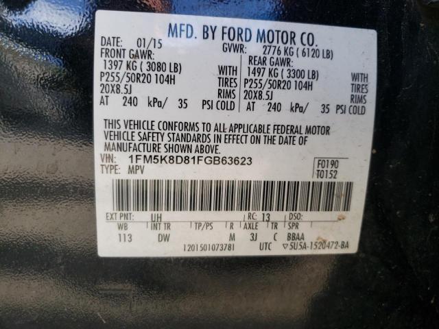 1FM5K8D81FGB63623 - 2015 FORD EXPLORER XLT BLACK photo 13