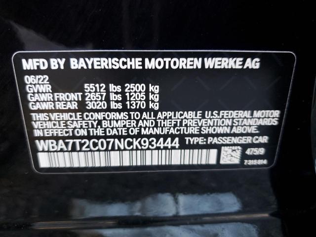 WBA7T2C07NCK93444 - 2022 BMW 740 I BLACK photo 13