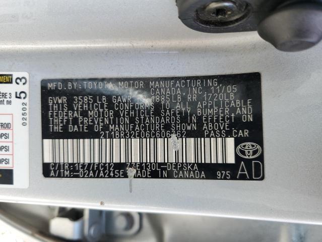 2T1BR32E06C606762 - 2006 TOYOTA COROLLA CE SILVER photo 12