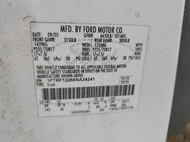 1FTRF12266NA34241 - 2006 FORD F150 WHITE photo 12