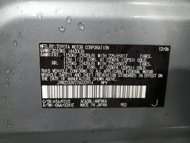 JTMZD33V276032914 - 2007 TOYOTA RAV4 SILVER photo 12