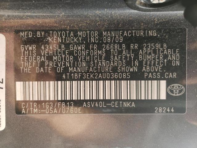 4T1BF3EK2AU036085 - 2010 TOYOTA CAMRY BASE GRAY photo 12