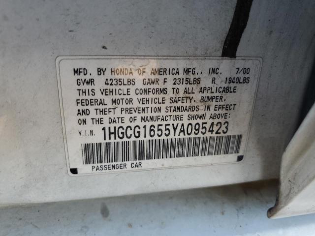 1HGCG1655YA095423 - 2000 HONDA ACCORD EX WHITE photo 13